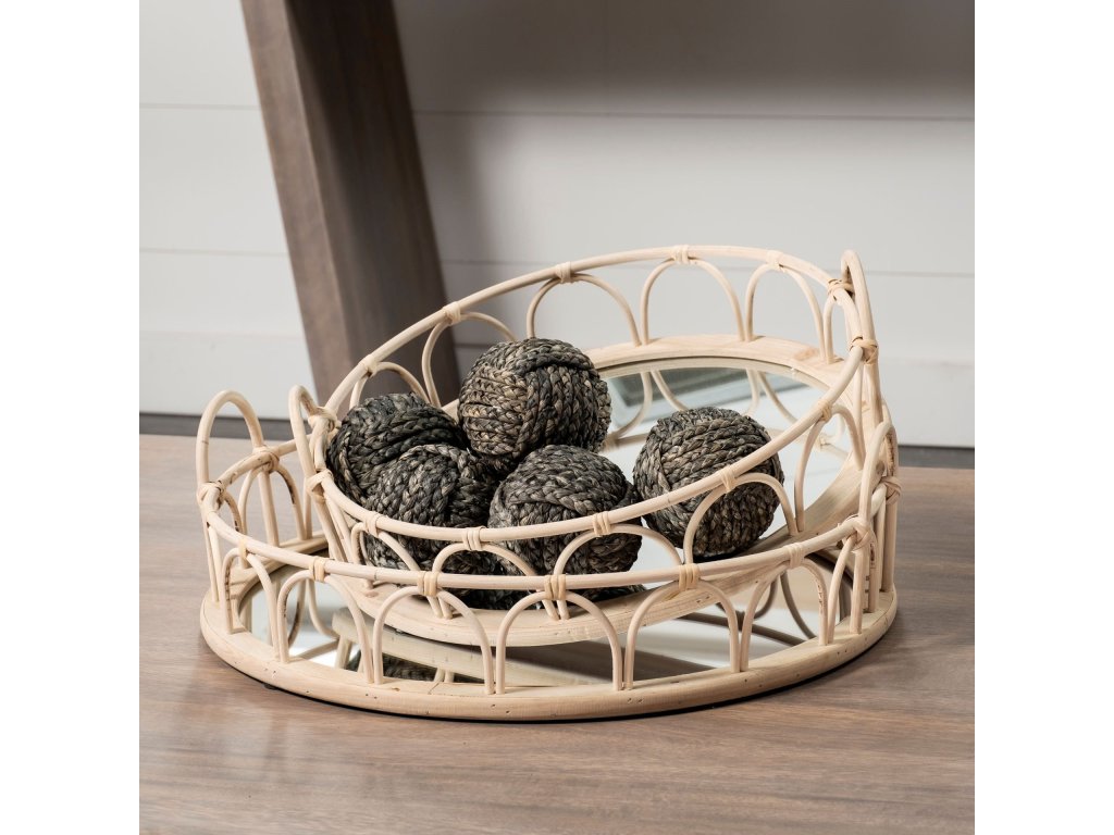(Set of 2) Natural Wicker Woven Mirrored Base Nesting Trays