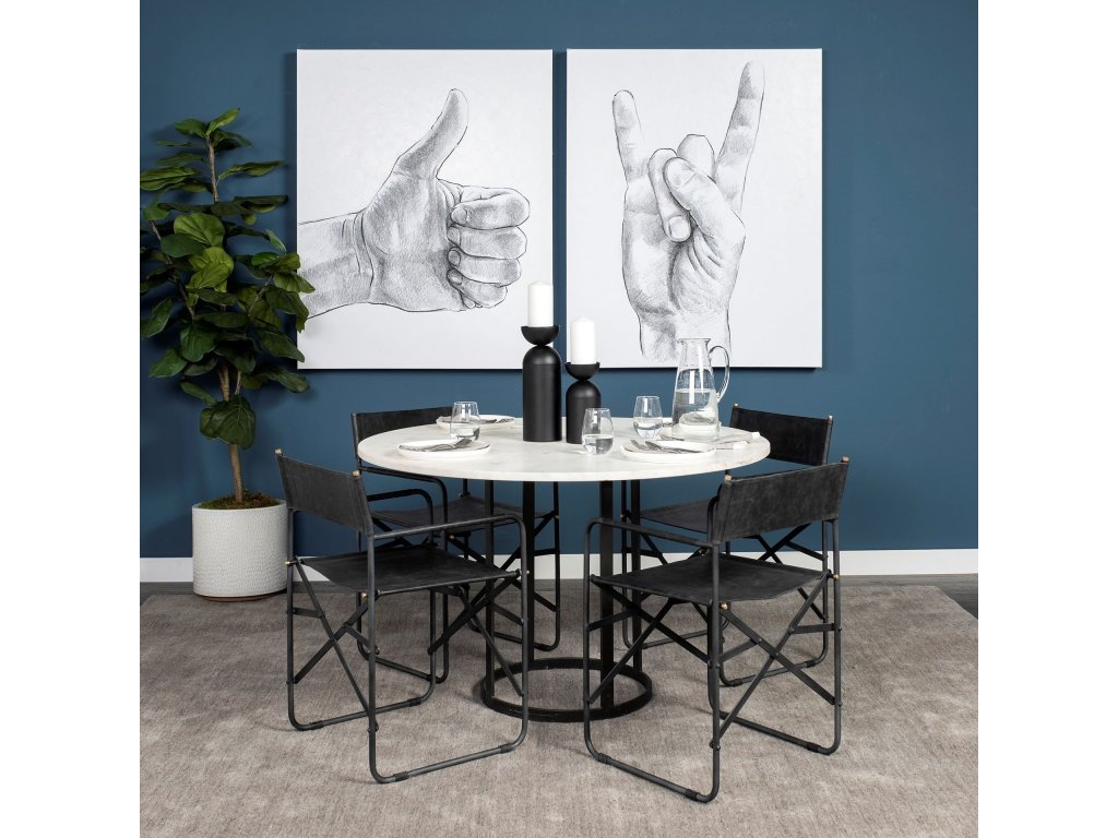 II 48" Round White Marble Top Black Metal Base Dining Table - Alternative View