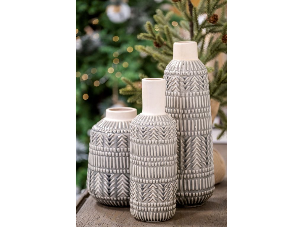 III Large Dark Gray Cream Ceramic Vase