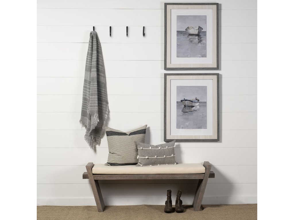 I 58L x 14.75W x 20H Brown Wood Upholstered Cream Seat Entryway Bench - Alternative View