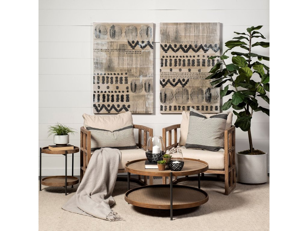 33" Round Brown Table Gray Metal Frame Two-Tier Coffee Table - Alternative View