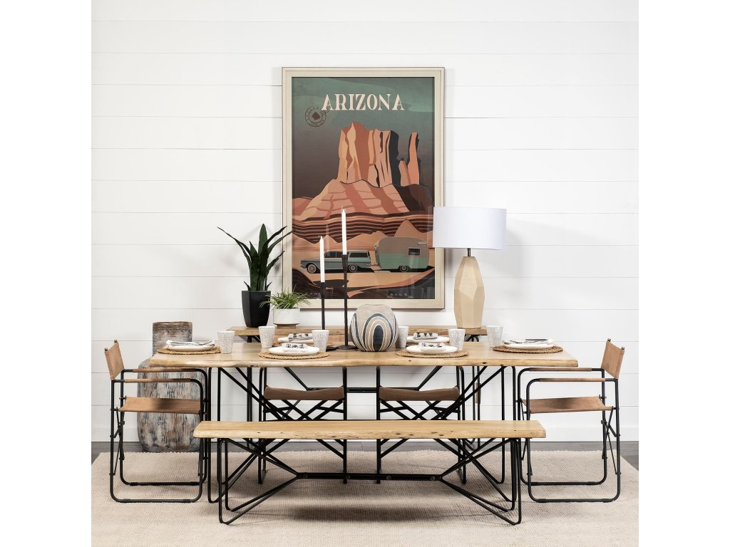 II 80X40 Rectangular Blonde Live Edge Sold Wood Top Black Metal Base Dining Table