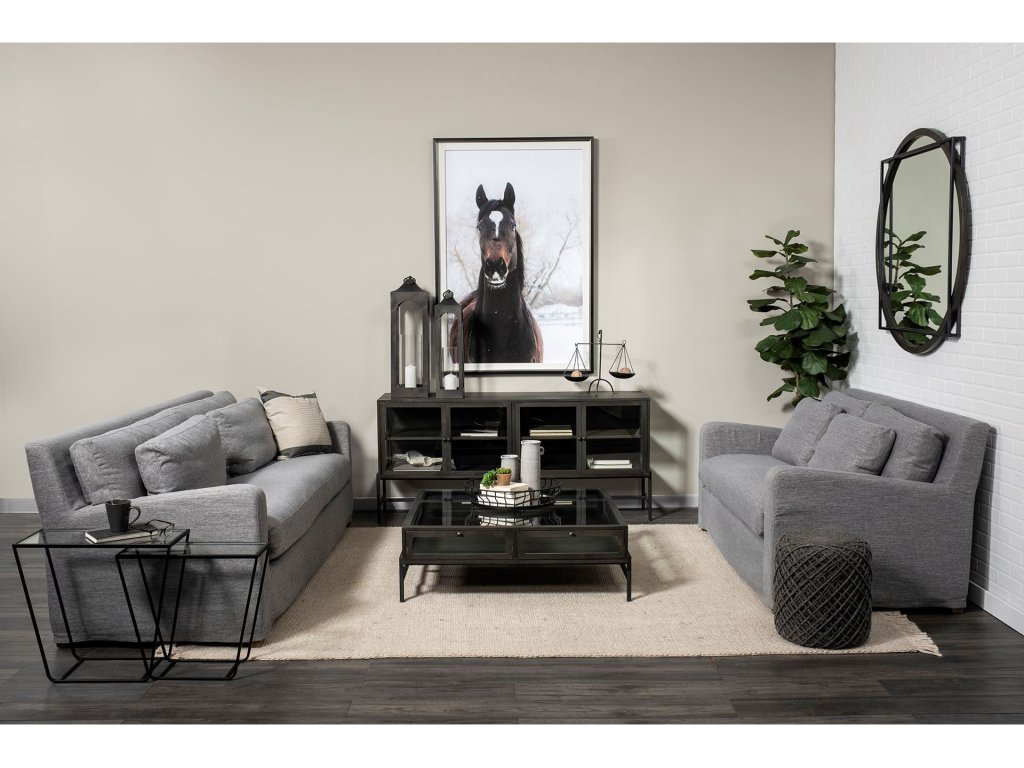 II 92" Casterock Gray Slipcover Three Seater Sofa