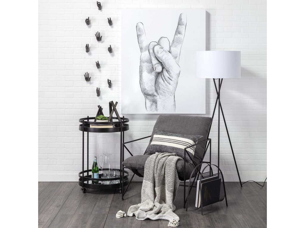 28.5L x 29.5W x 34.0H Grey Fabric Wrap Black Metal Frame Accent Chair