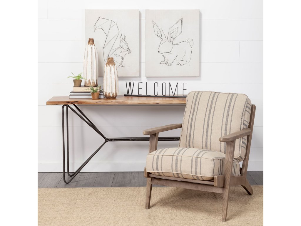 III Striped Brown Jute Wrapped Wooden Frame Accent Chair