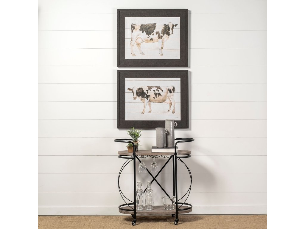 Black Metal Frame Two Tier Shelves w/Stemware Holder Bar Cart - Alternative View