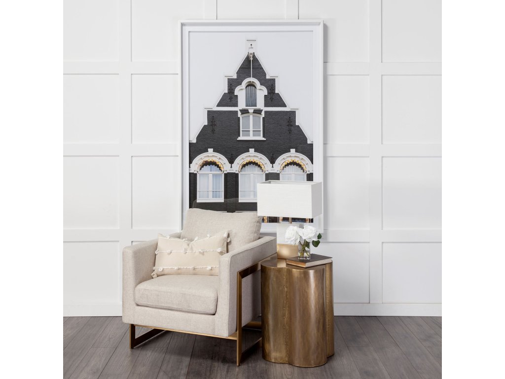 18L x 18W Gold Flower w/ Wooden Top Brass Cladding Accent Table - Alternative View