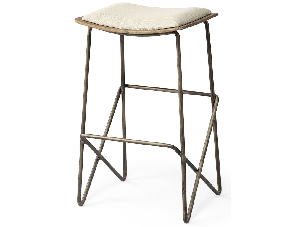 26" Total Height Cream Fabric Seat Gold Metal Frame Counter Stool