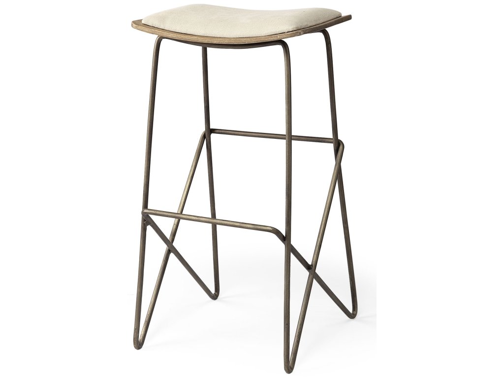 30" Total Height Cream Fabric Seat Gold Metal Frame Bar Stool