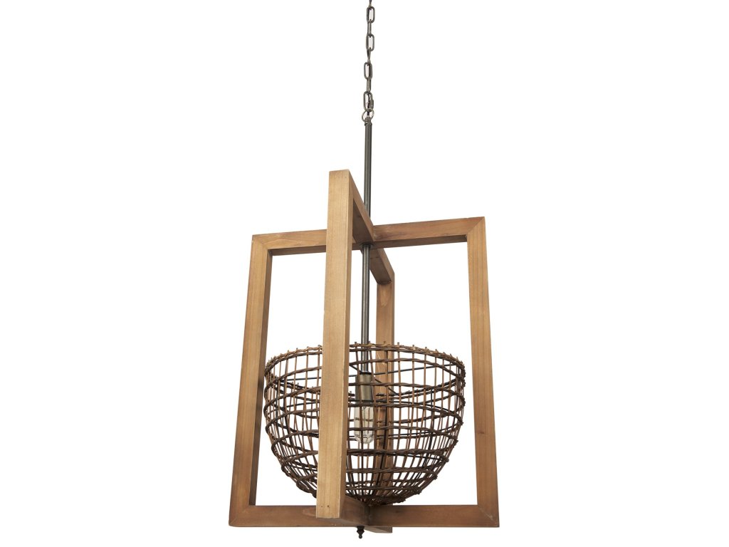 Warm Wood Basket Lantern Pendant Light