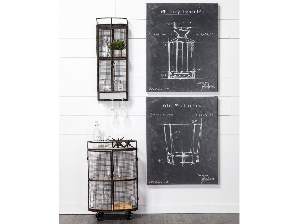II Black Metal Frame Cage w/Three Wood Shelves Oval Bar Cart