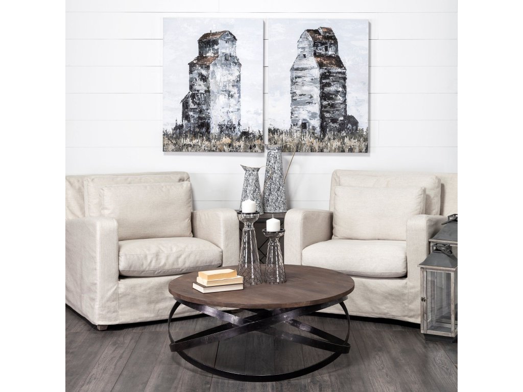 40" Round Brown Solid Wood Top Black Metal Base Coffee Table - Alternative View