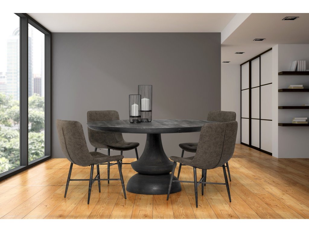 60" Round Dark Brown/Gray Solid Wood Table Top & Base Dining Table