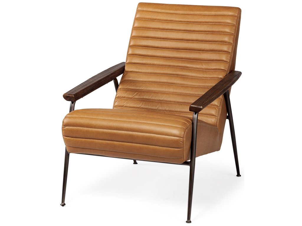 Brown Leather Wrap Metal Frame Accent Chair