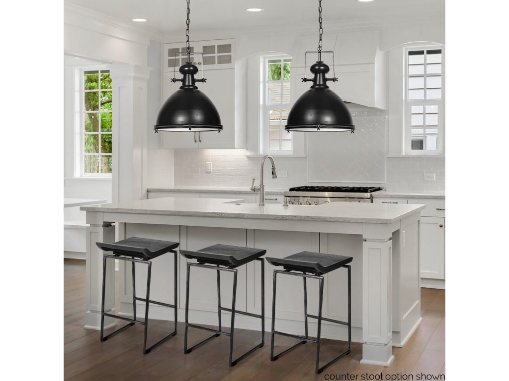 30.25" Seat Height Black Wood Seat Black Metal Base Stool