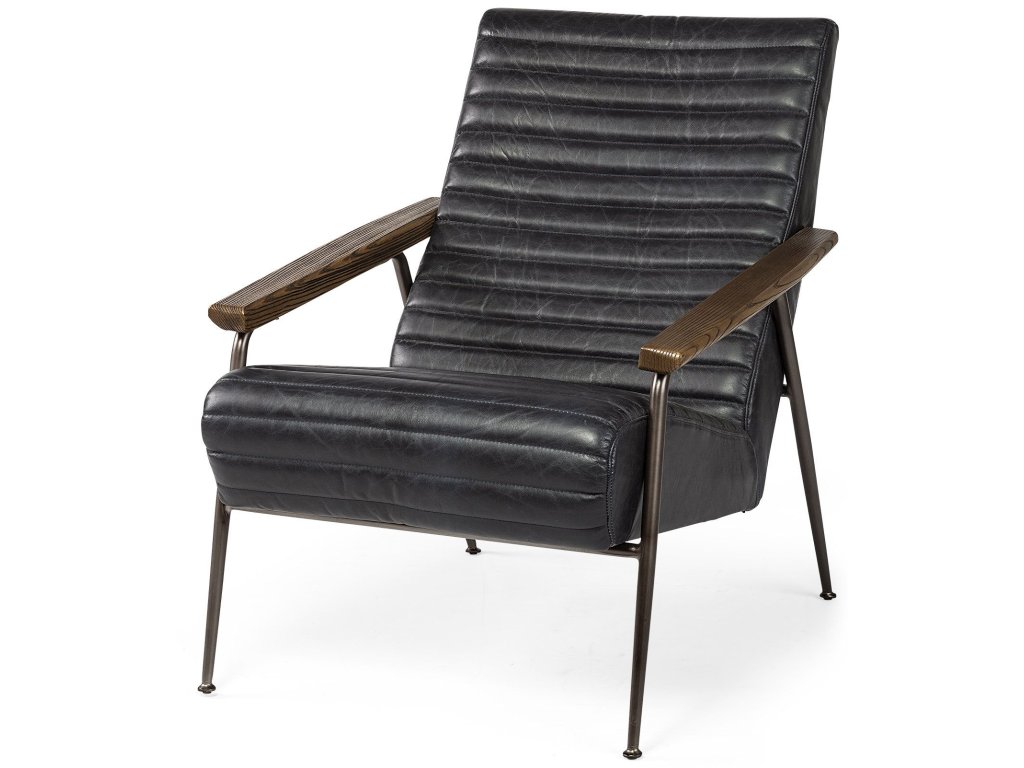 Black Leather Wrap Metal Frame Accent Chair