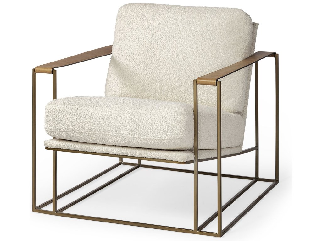 Cream Fabric Wrap Gold Metal Frame Accent Chair