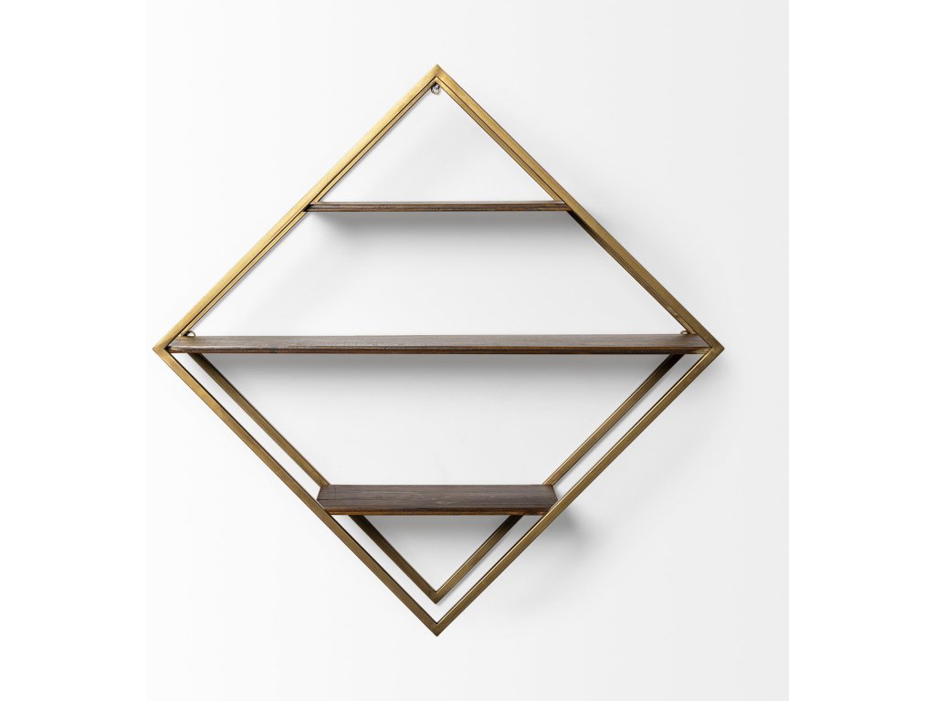 I Diamond Shape Wall Mounted Brass Frame W Three Wood Wall Shelves