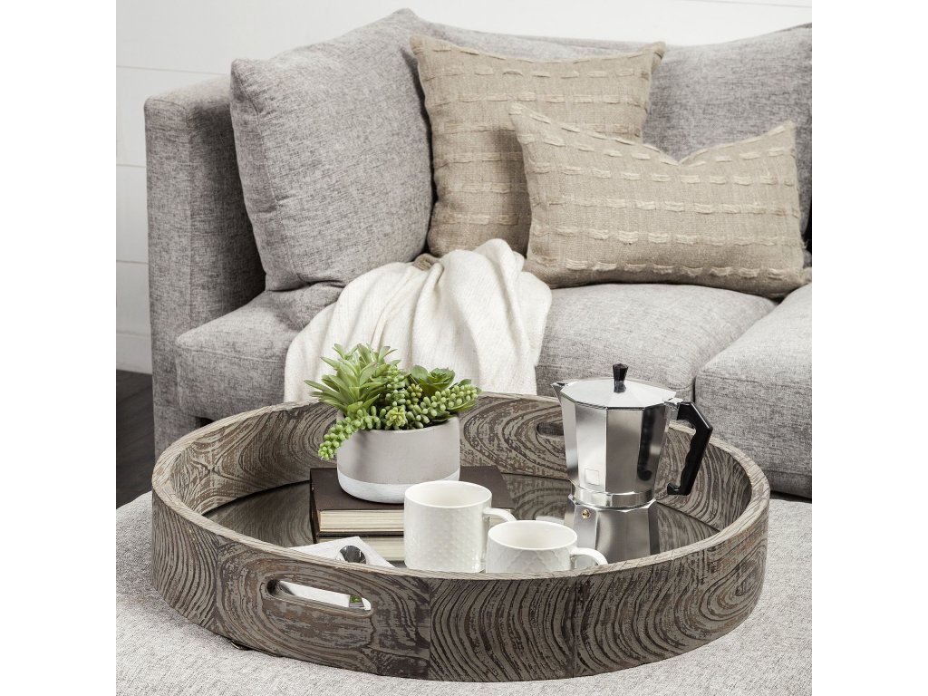 (Large) 28L x 28W Brown Wooden Mirrored Base Tray - Alternative View