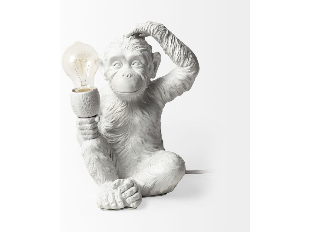(12"H) White Resin Playful Monkey Table Lamp
