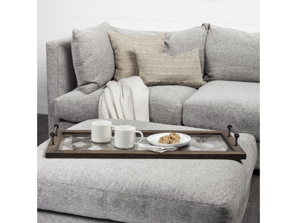 35L x 16W Brown Wood W Glass Top Rectangular Serving Tray - Alternative View