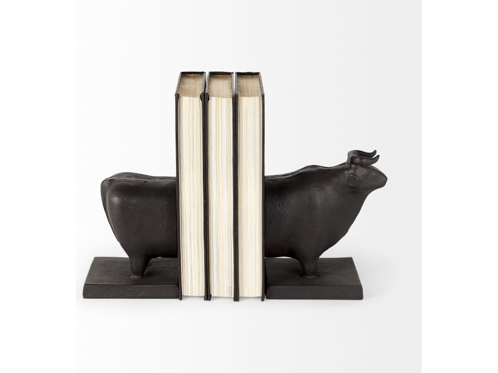 III (Set of 2) 9L x 4W Black Cast Aluminum Bull Bookends