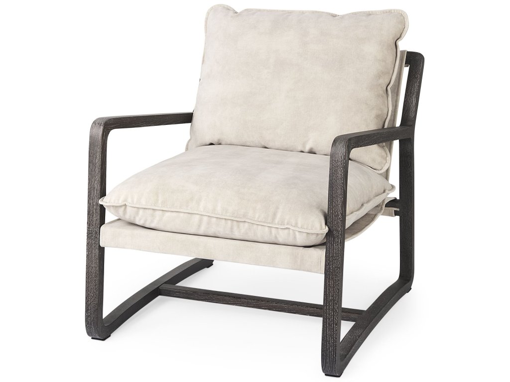 28.3L x 34.1W x 35H Dark Brown Wood w/ Cream Fabric Seat Accent Chair