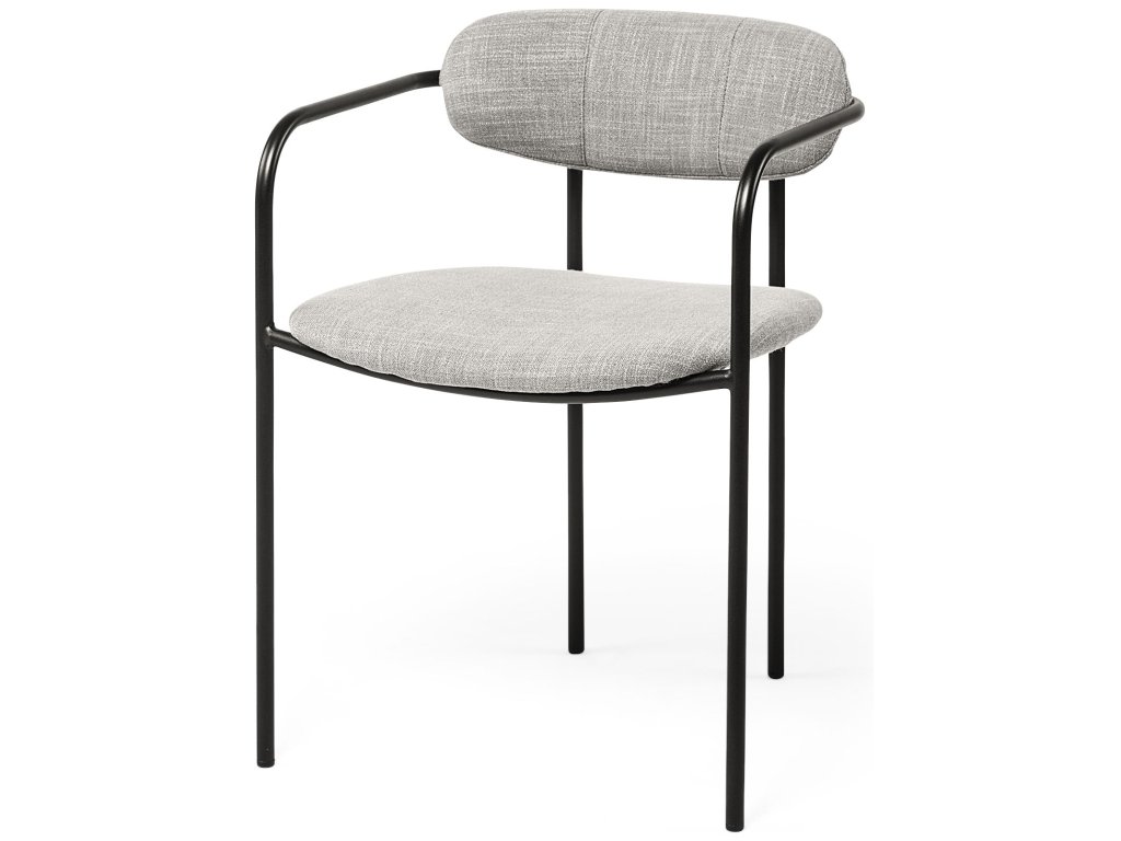 Gray Fabric Seat Black Metal Dining Chair
