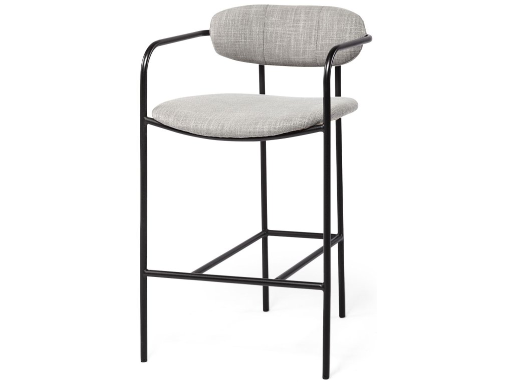 Gray Fabric Seat Black Metal Counter Stool