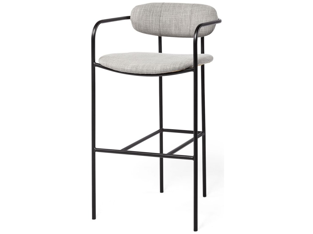 Gray Fabric Seat Black Metal Bar Stool