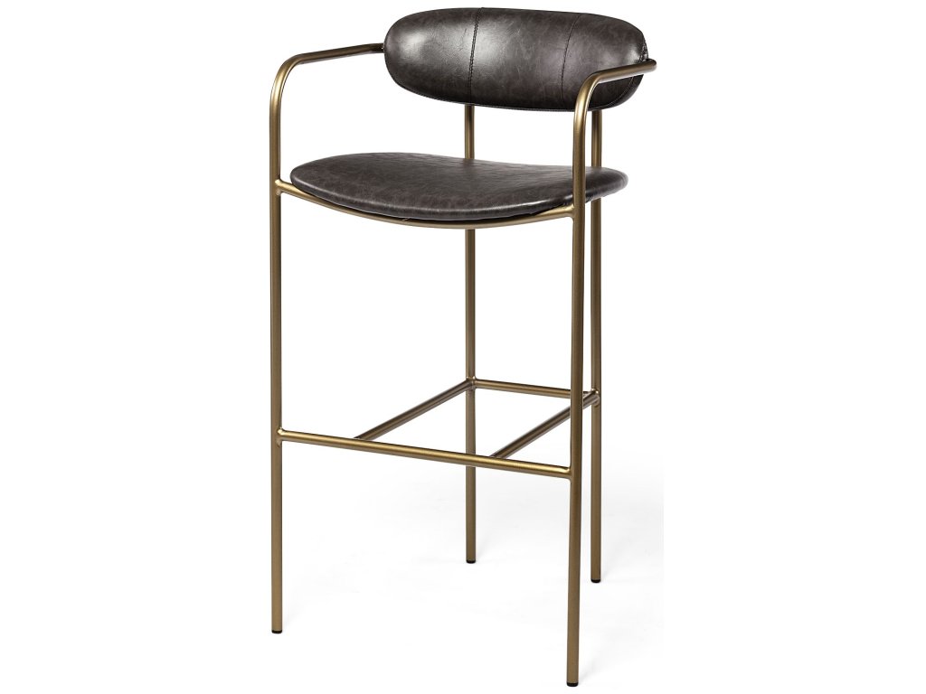 Brown Faux Leather Seat Gold Metal Bar Stool
