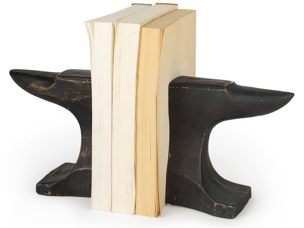 (Set of 2) 12L x 4W Black With Gold Accents Anvil Shaped Bookends