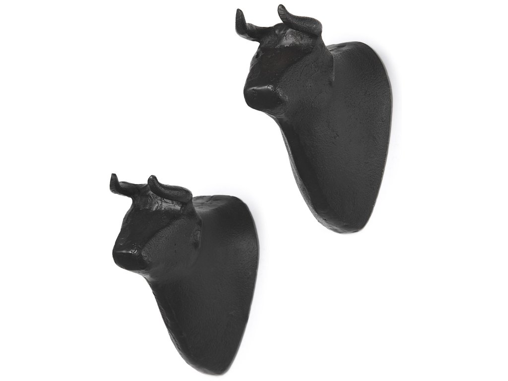 IV (Set of 2) Black Cast Aluminum Bull Wall Decor