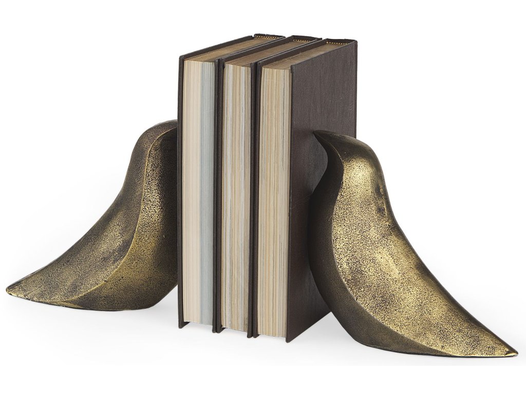 (Set of 2) 15L x 4W Gold Aluminum Dove Bookends