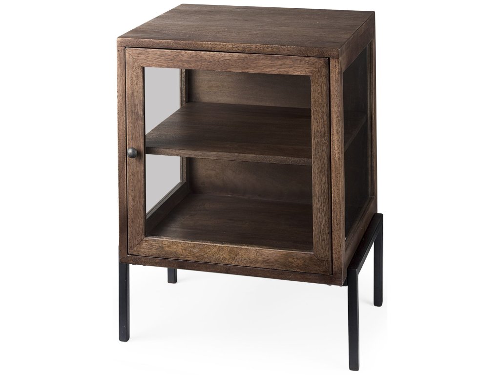 20L x 18W x 26H Medium Brown Wood w/ Black Metal Frame End/Side Table