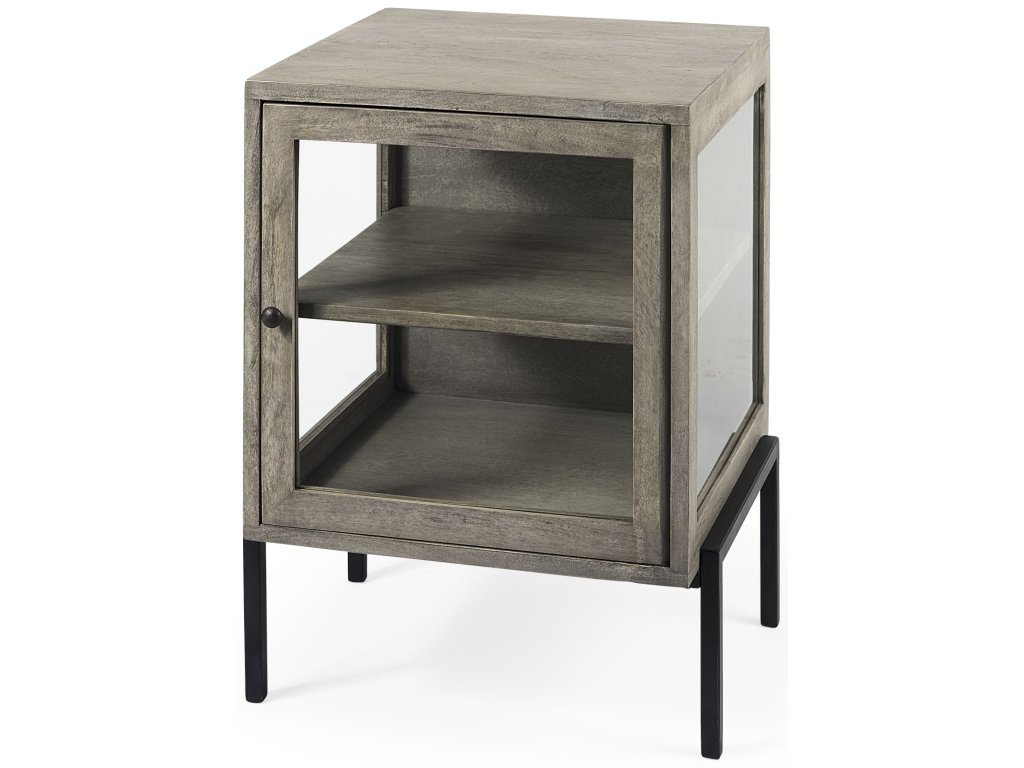 20L x 18W x 26H Gray Wood w/ Black Metal Frame End/Side Table