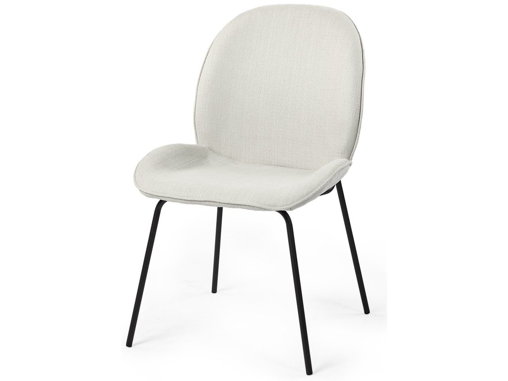 White Fabric Seat Black Metal Frame Dining Chair