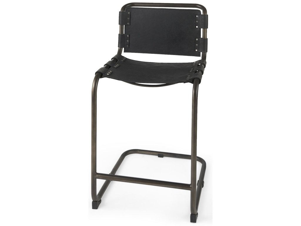 21L x 25W x 38H Black Leather w/ Iron Frame Counter Stool