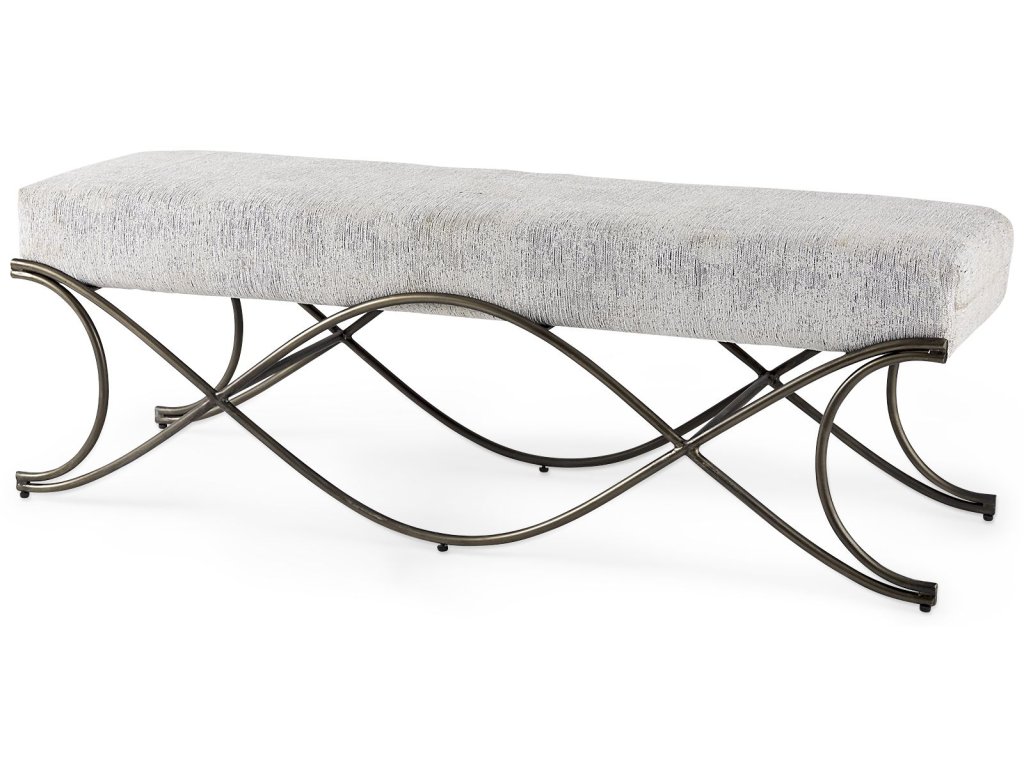 55L x 17.6W x 18H Dark Gray Fabric Seat w/ Dark Nickel Metal Frame Bench