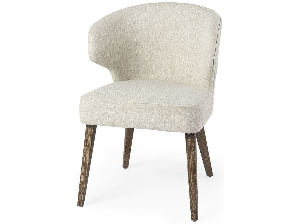 22.5L x 24.0W x 32.0H Cream Fabric Seat w/ Medium Brown Wooden Legs Wingback Dining Chair