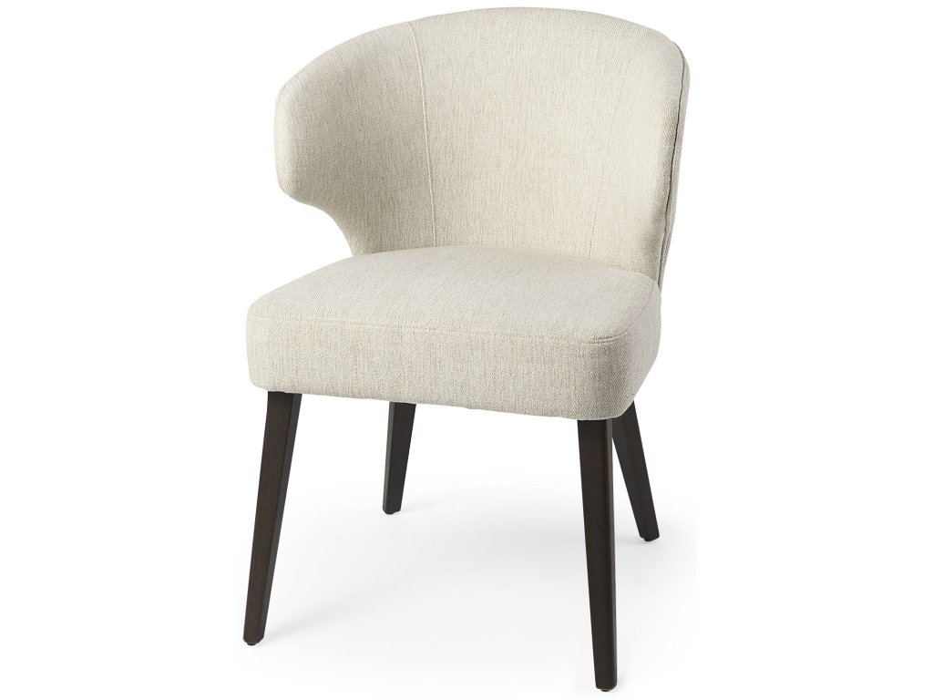 22.5L x 24.0W x 32.0H Cream Fabric Seat w/ Dark Brown Wooden Legs Wingback Dining Chair