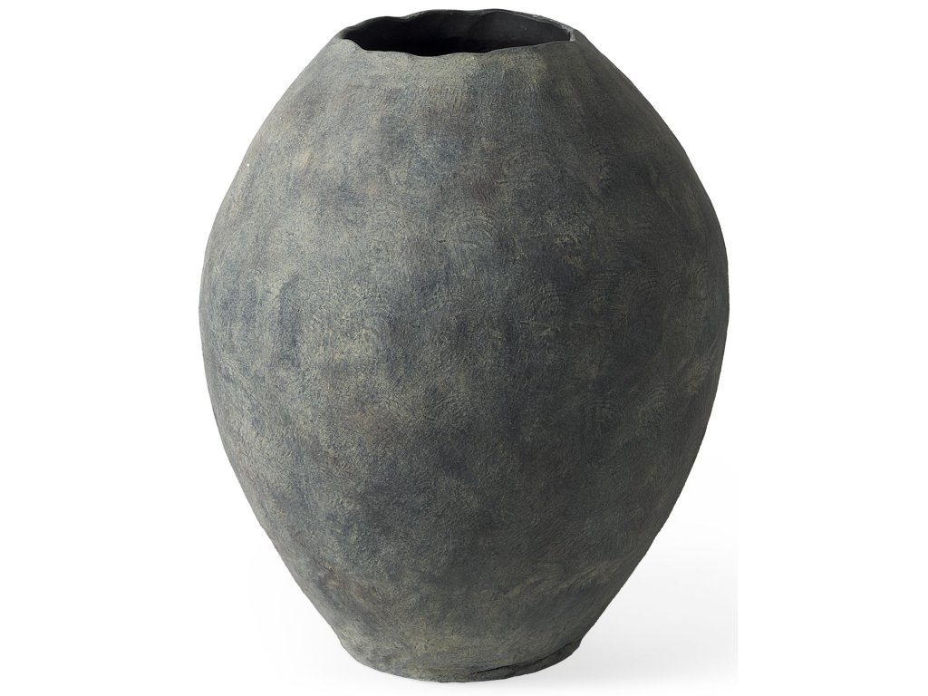 20L x 23H Small Gray Ceramic Oval Vase
