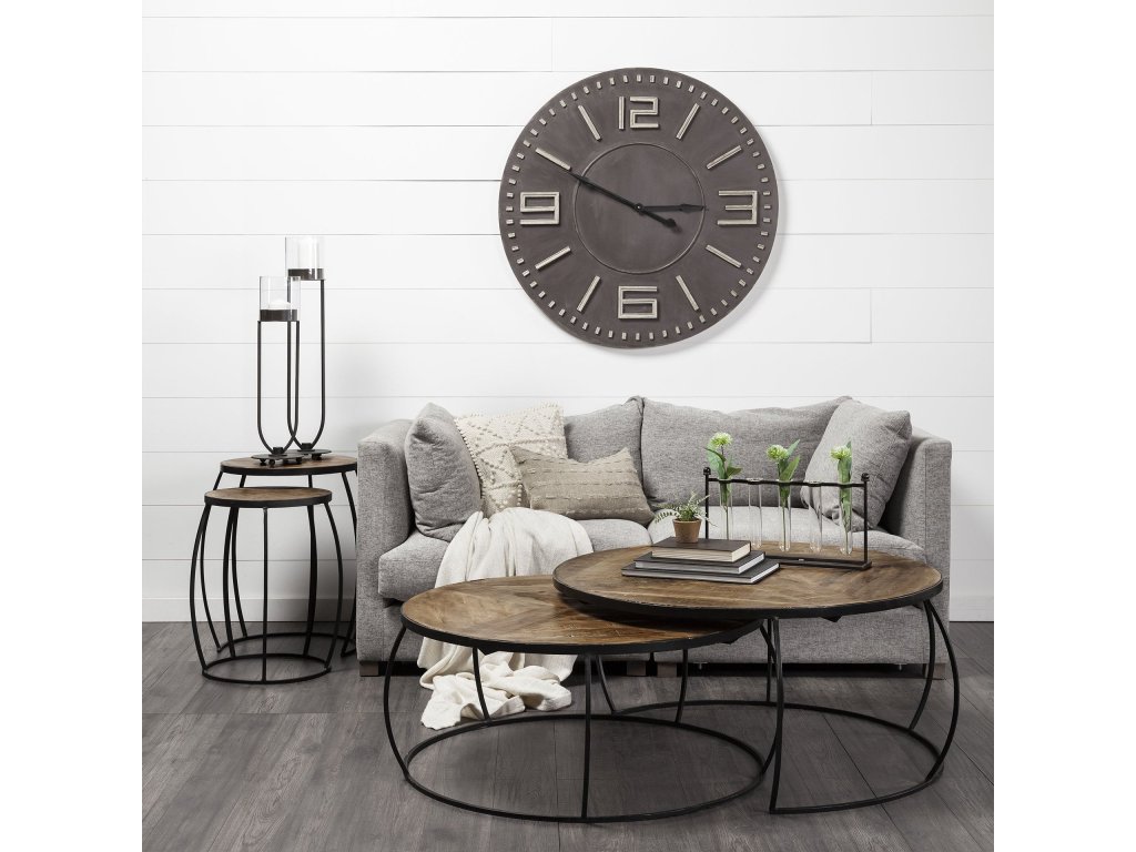 III (Set of 2) 20L x 20W Brown Round Wood Top w/ Black Metal Frame Nesting Accent Tables - Alternative View