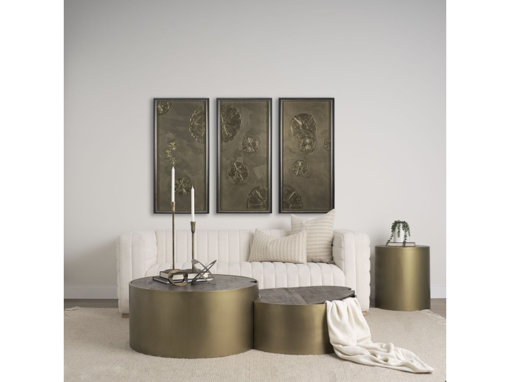 Gold Metal Drum Base w/ Dark Brown Wood Top Nested Coffee Table - Alternative View