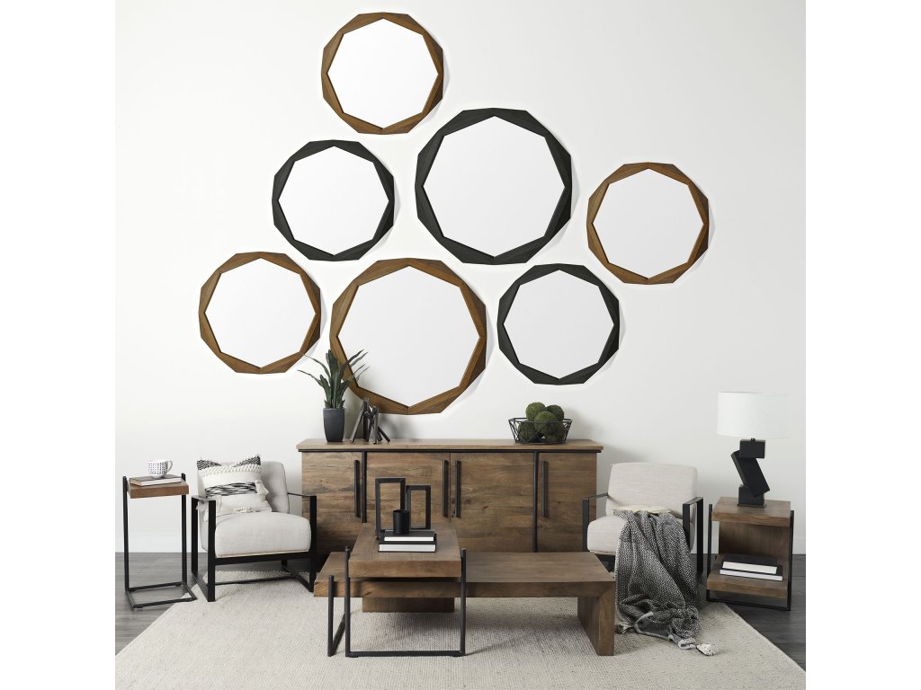 II 41L x 41H Octagon Black Wood Frame Wall Mirror