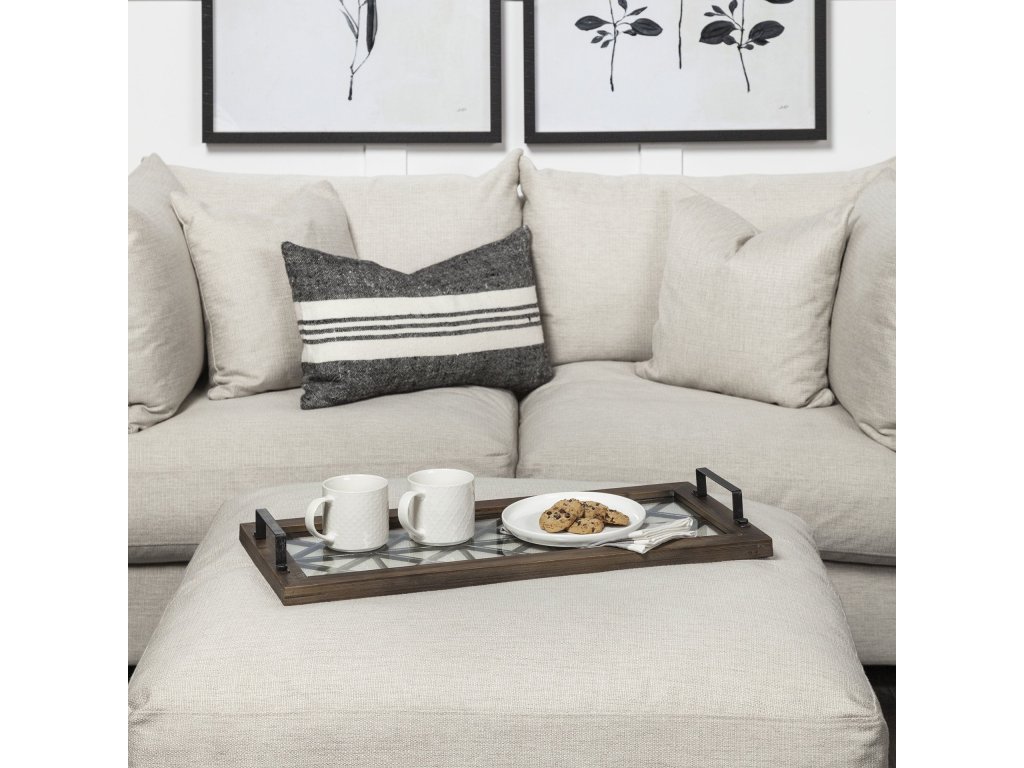 28L x 13W Black Rectangular Metal Glass Wood Bottom Tray - Alternative View