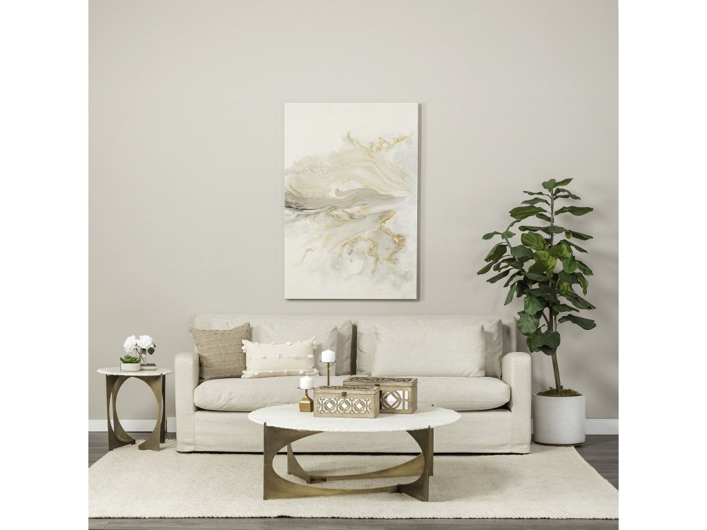 49" Round White Marble Top Gold Metal Base Coffee Table - Alternative View