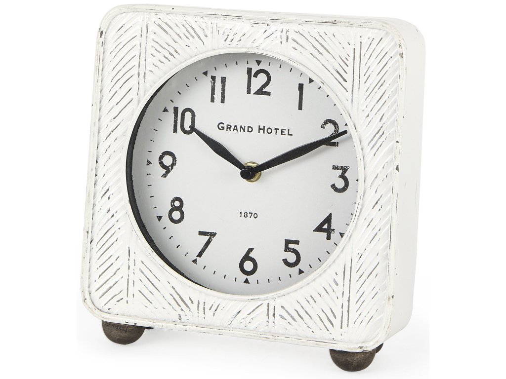 8.0L x 2.8W x 8.8H Rustic White Iron Rounded Square Table Clock