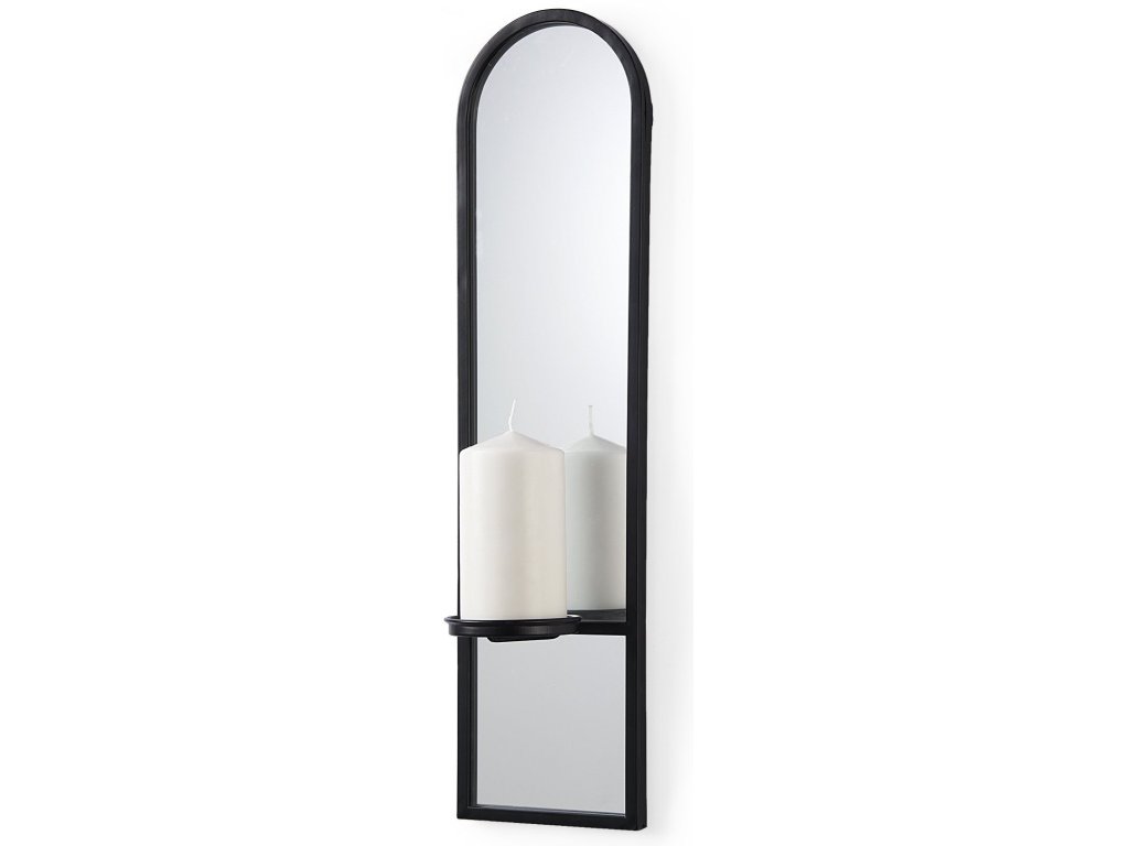 7L x 7W x 25H Mirrored w/Black Metal Frame Wall Candle Holder
