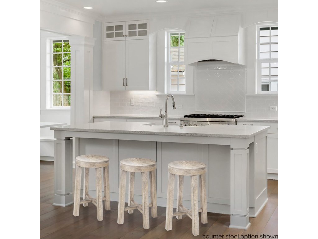 30" Total Height White Washed Wood Stool - Alternative View